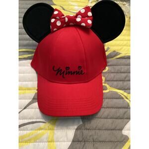 NWOT Disney Minnie Mouse Red Signature Baseball Cap w Black Ears n Polkadot Bow